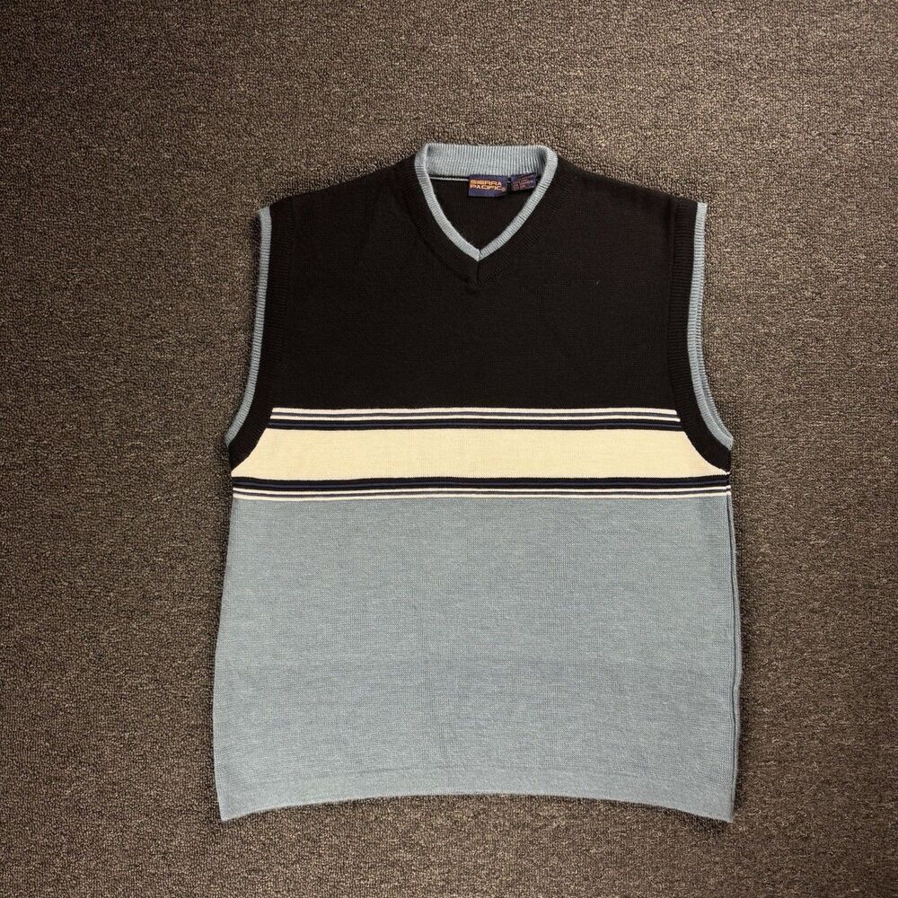 VINTAGE Y2K Sierra Pacific Striped Sweater Vest Men's M Skater Grunge Punk Alt